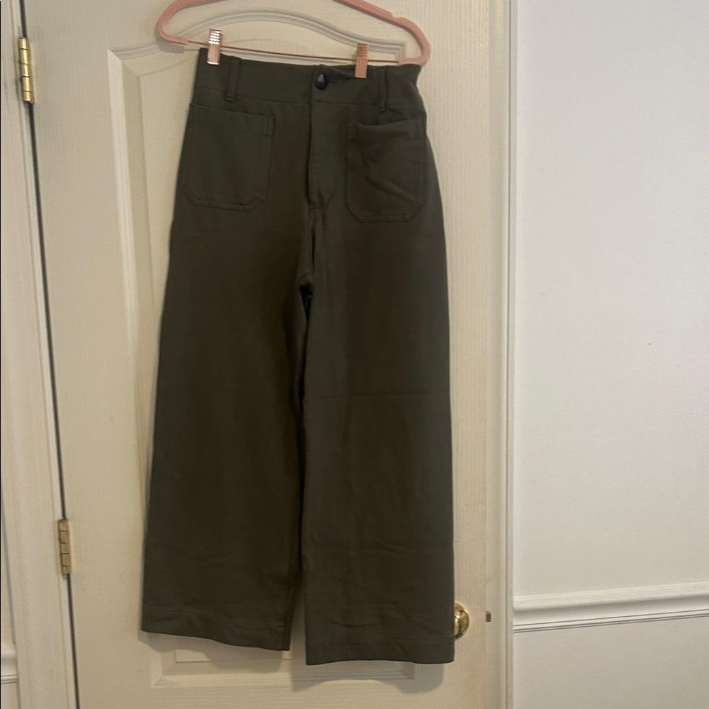 Maeve Olive Green Wide-Leg Chinos